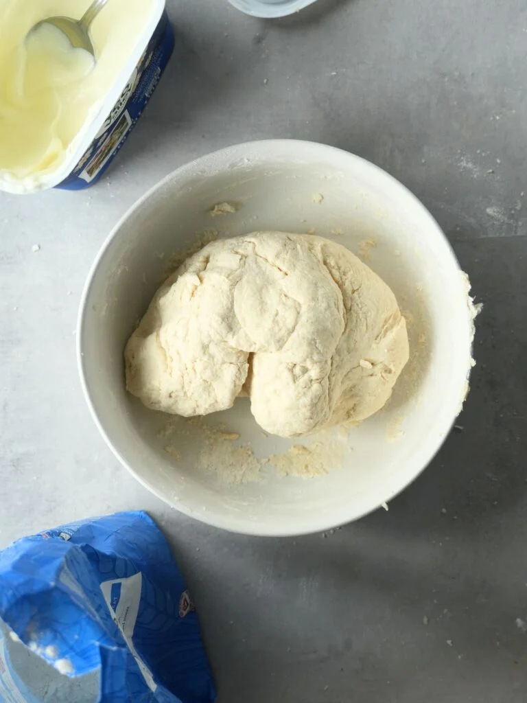 self raising flour and yoghurt mixed together