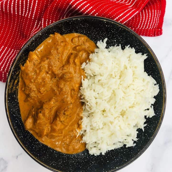 Chicken Tikka Masala Finished In A Bowl With Rice