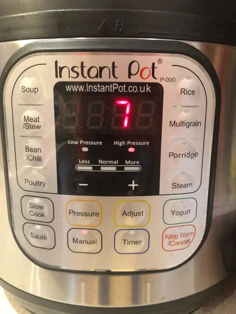 Instant Pot showing how long it takes to make chicken tikka masala