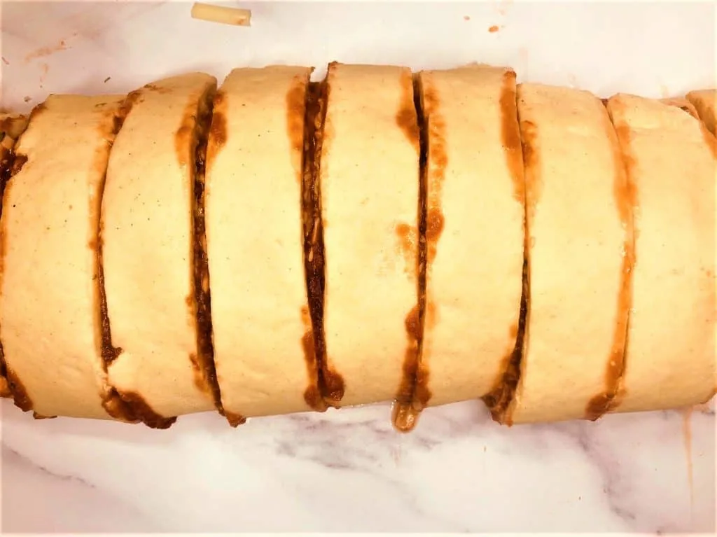 rolled up pizza roll and sliced