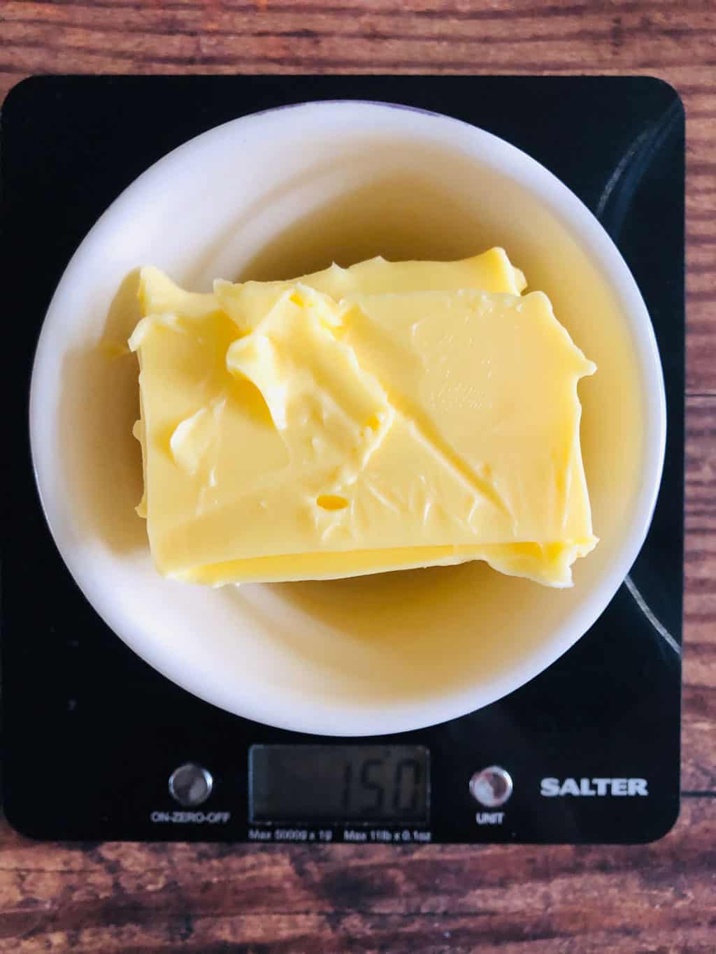 butter on scales for shortbread recipe