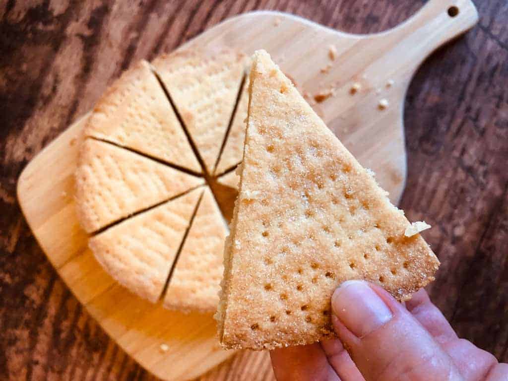 shortbread fresh from the oven, cut up and ready to eat