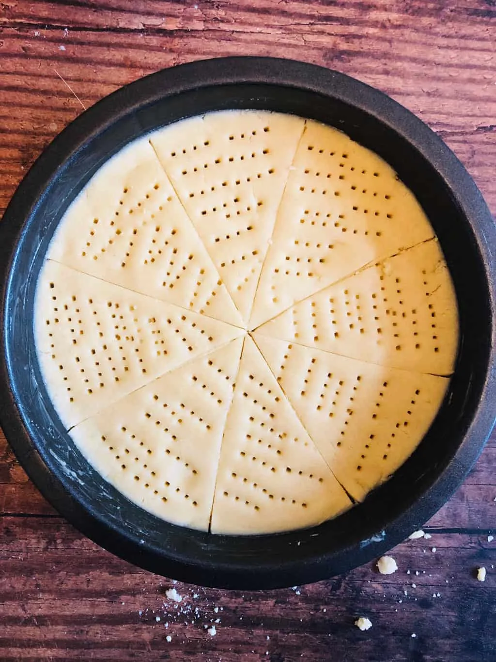 shortbread dough in baking tin ready to go in the oven