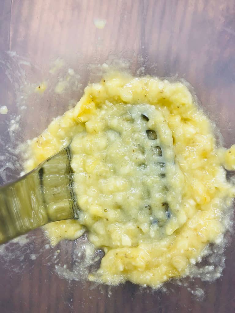 mashing ripe bananas  ready to put in the banana bread mixture