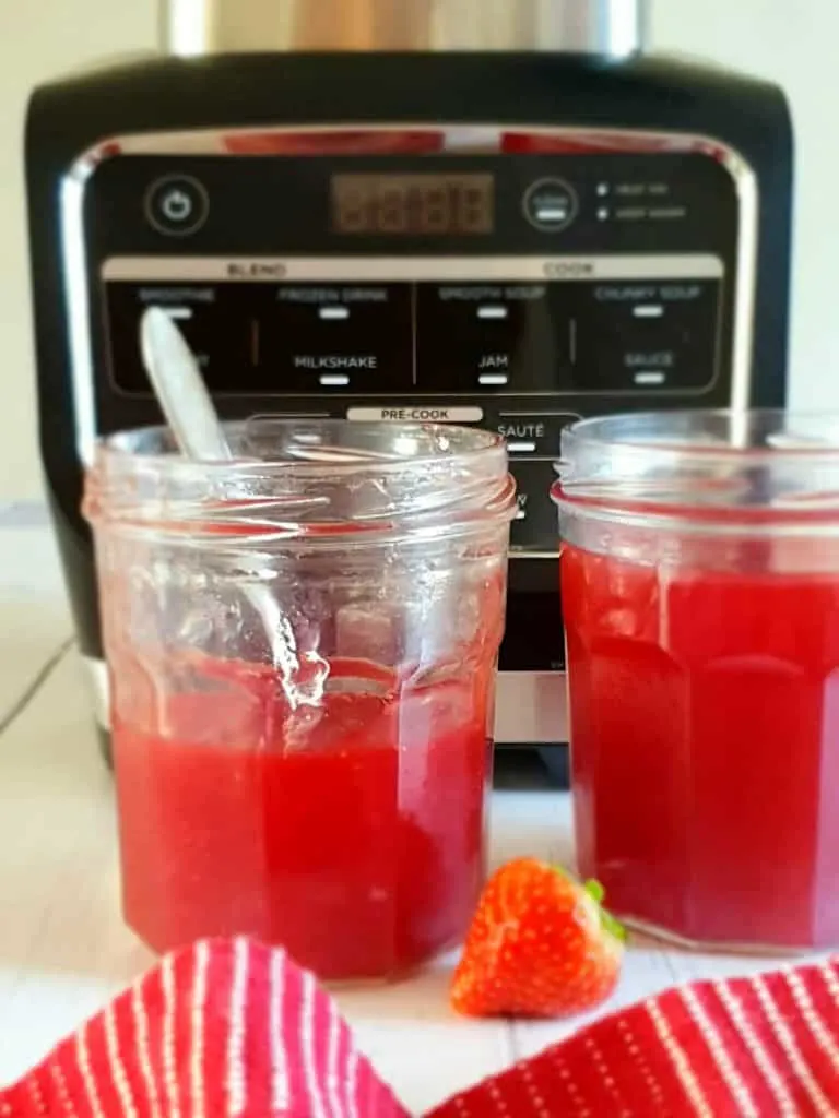 jam jars next to ninja blender and soup maker