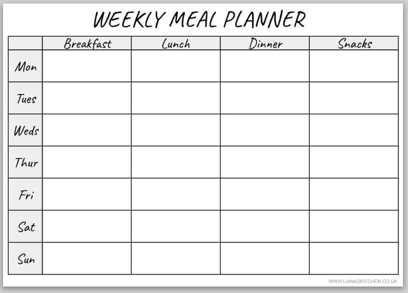 printable weekly meal planner list template