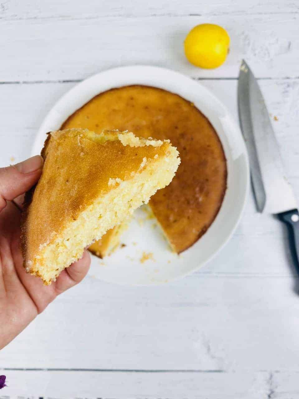 slice of lemon drizzle cake