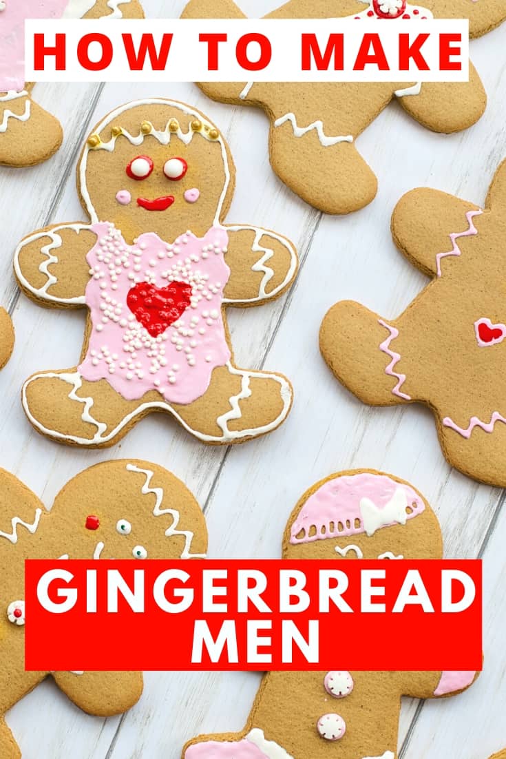 how to make gingerbread men with decorated gingerbread men on worktop