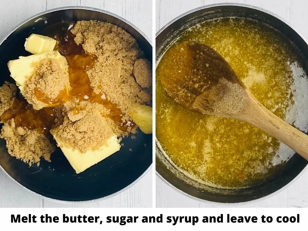 melting the butter sugar and golden syrup in a saucepan for making gingerbread men