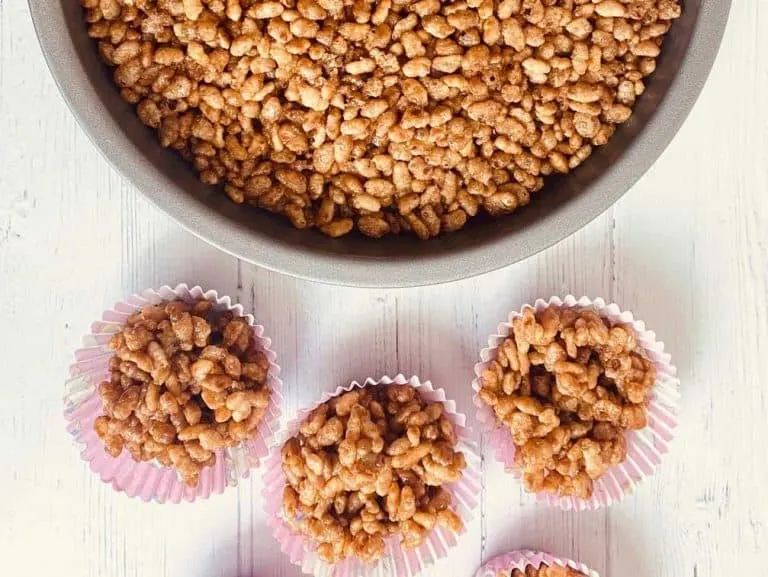 rice crispy cakes in baking tin and cupcake cases