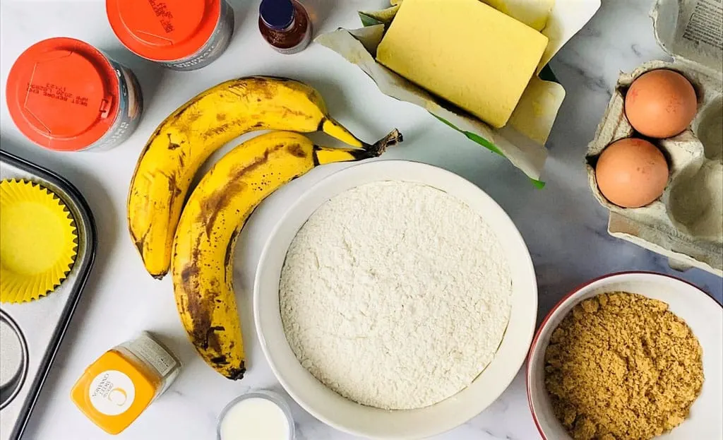 ingredients for banana muffins