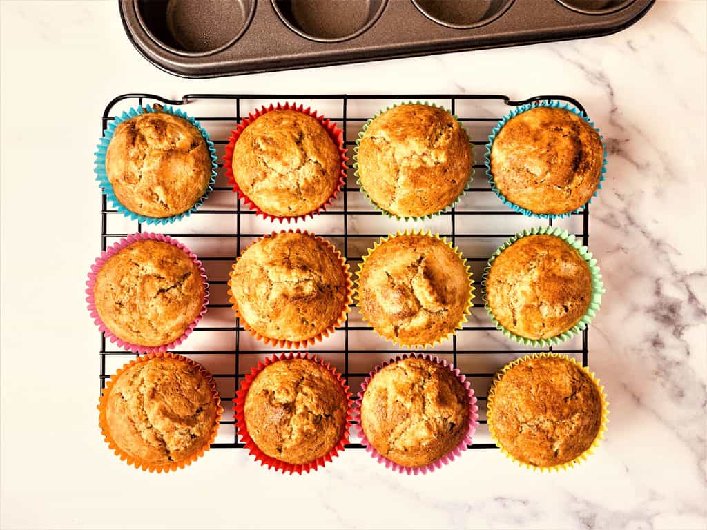 banana muffins cooling on rack