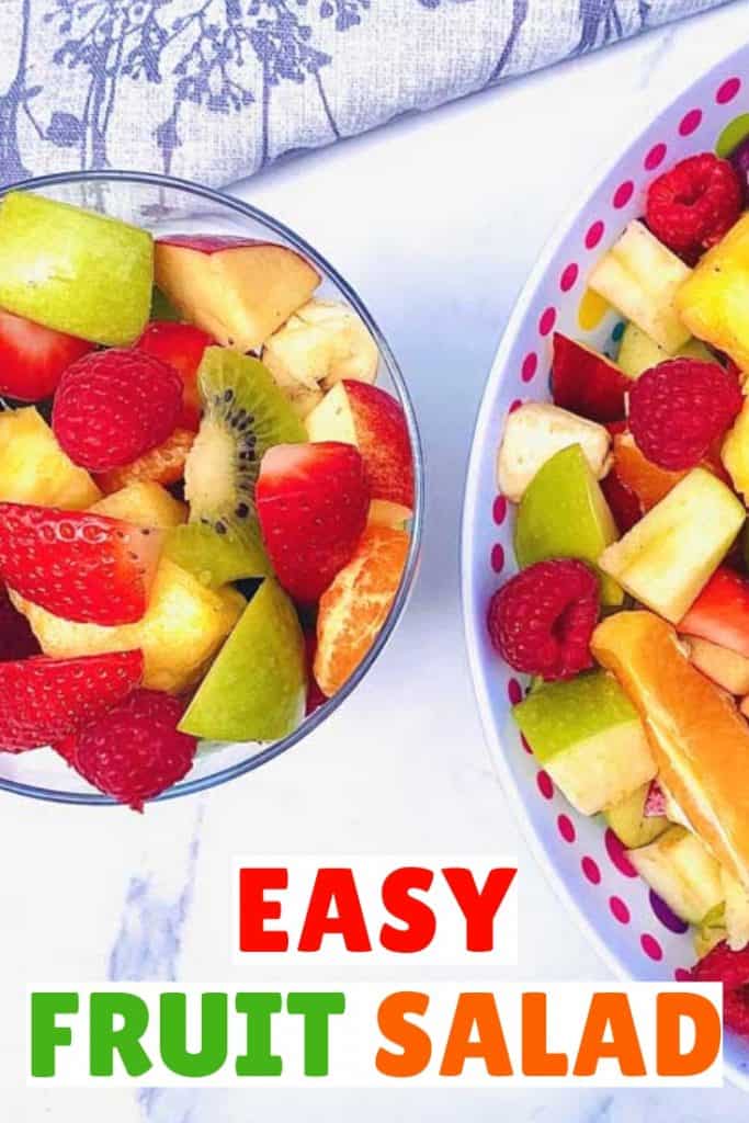 fruit salad in a bowl and serving dish