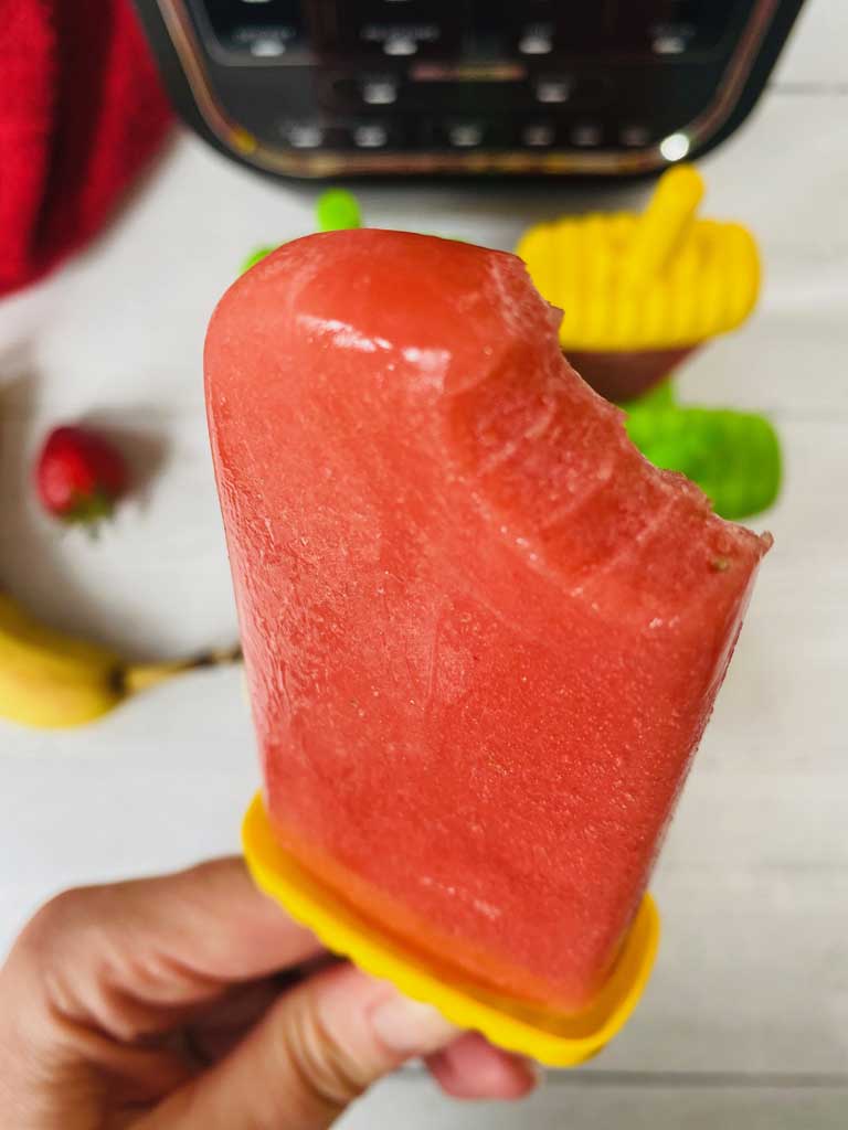 homemade strawberry and banana ice lolly