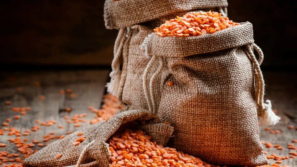 split red lentils in a bag