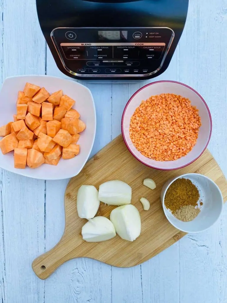 ingredients for sweet potato and lentil soup