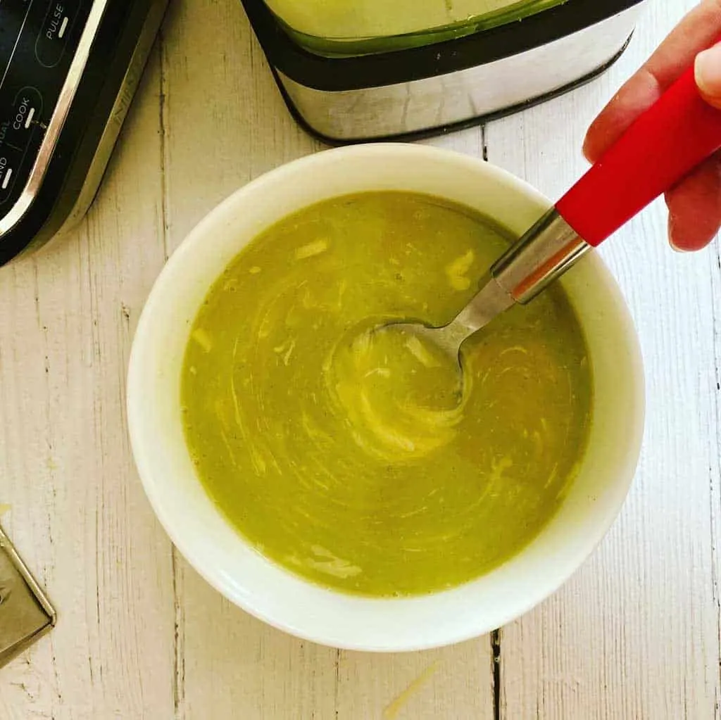 broccoli and cheddar soup in a bowl