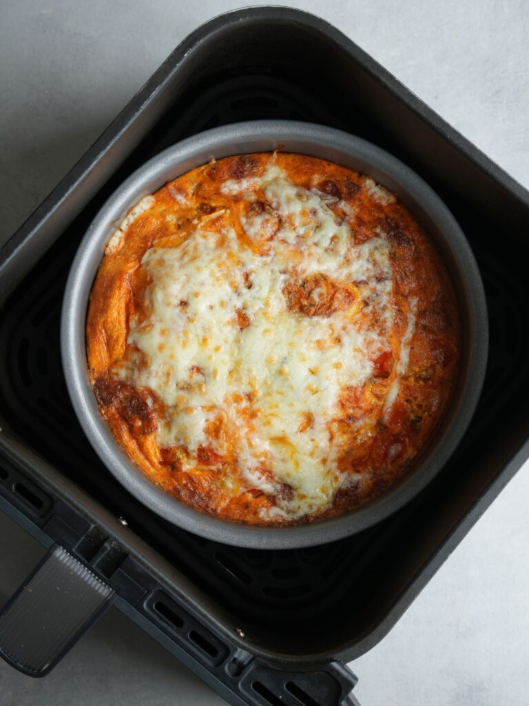 pizza frittata in an air fryer cooked