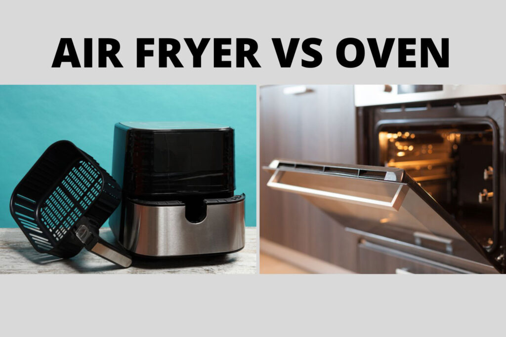 air fryer and oven side by side with text air fryer vs oven
