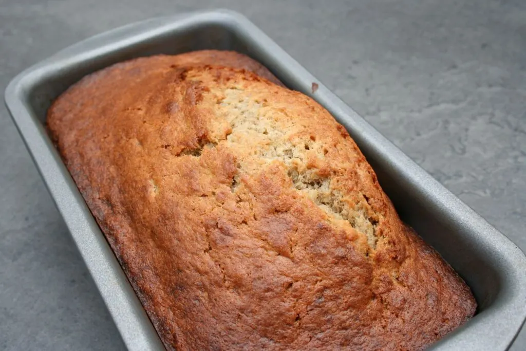 cooked banana bread straight from the oven