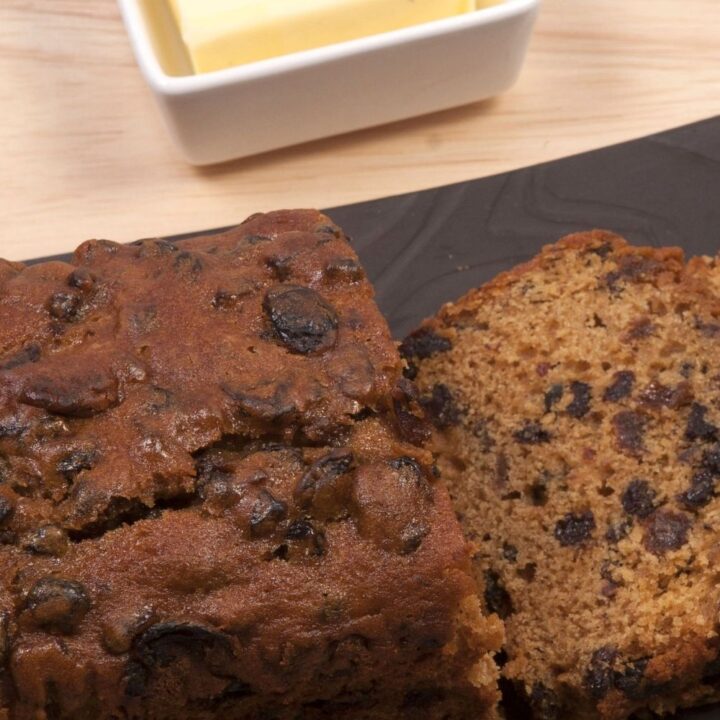 Bara Brith sliced with butter
