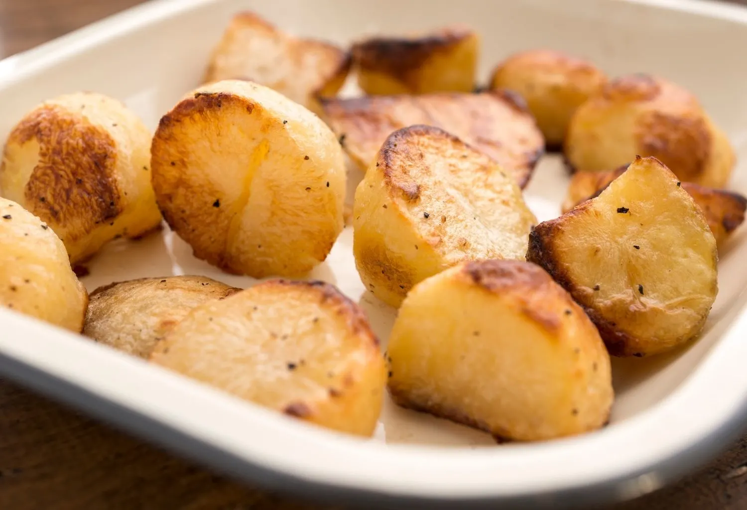 roasted potatoes in baking tin