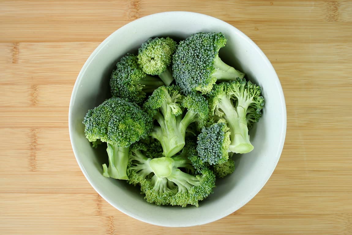 Broccoli florets uncooked in a bowl
