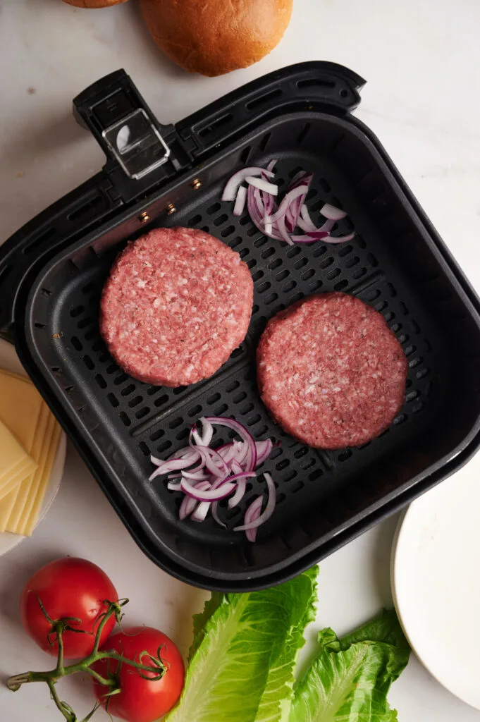 Burgers in air fryer with onions 