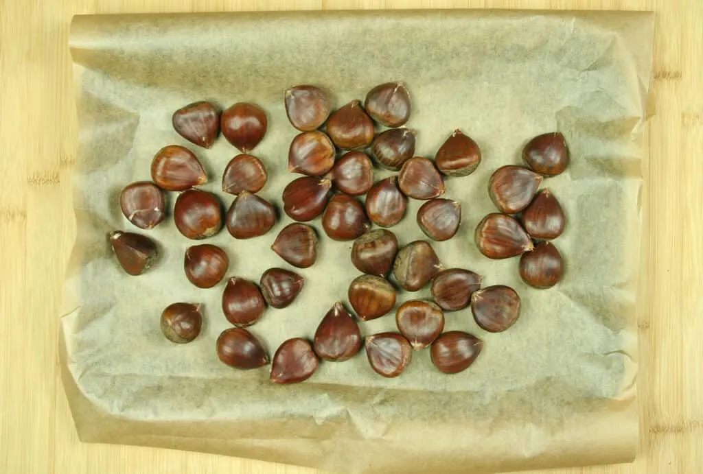 Chestnuts on baking tray