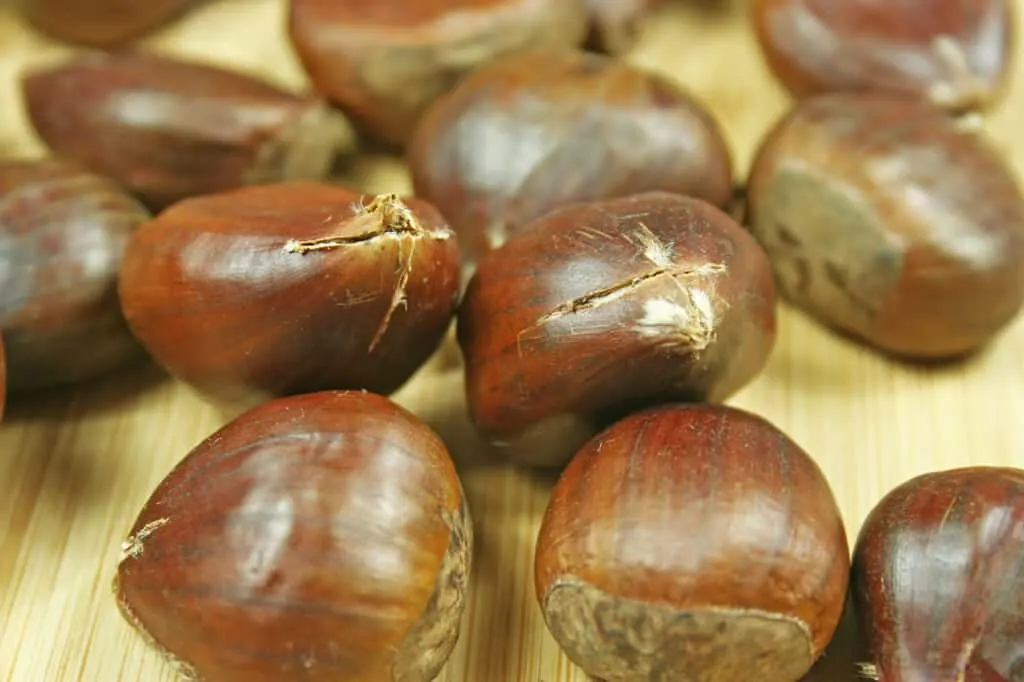 Chestnuts with tops cut