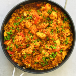 Chicken and Chorizo Paella in a pan