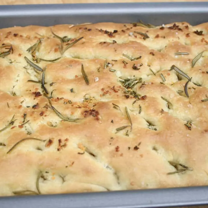 Baked focaccia in pan