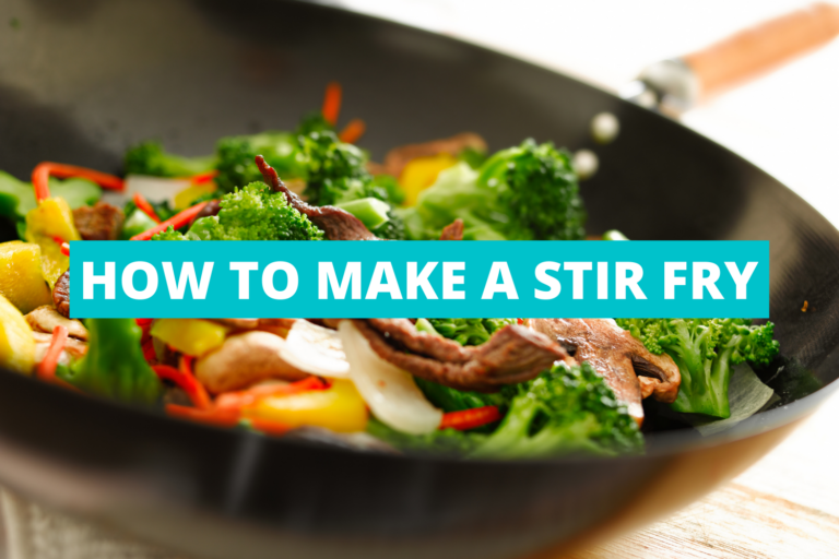 stir frying vegetables with text how to make a stir fry on top