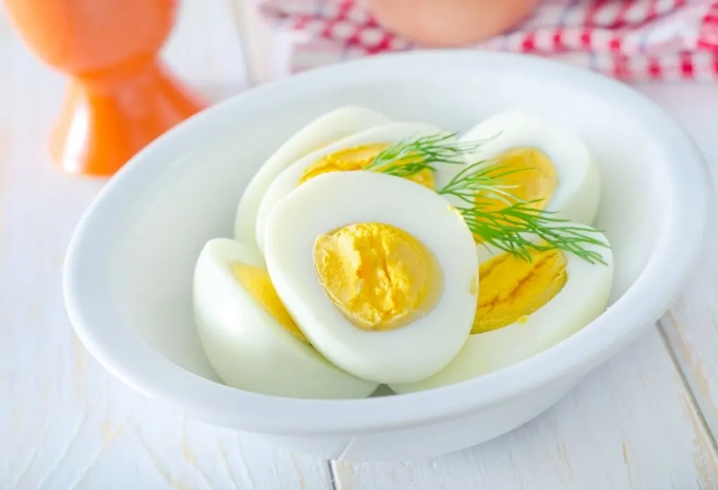 hard boiled eggs sliced in half