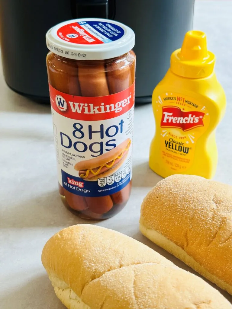 Hot Dogs with mustard, rolls and air fryer