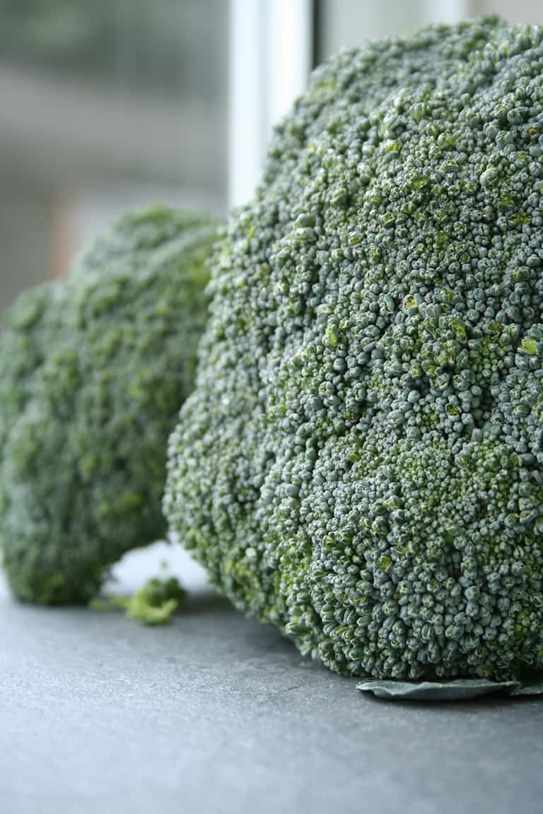 Uncooked broccoli on worktop