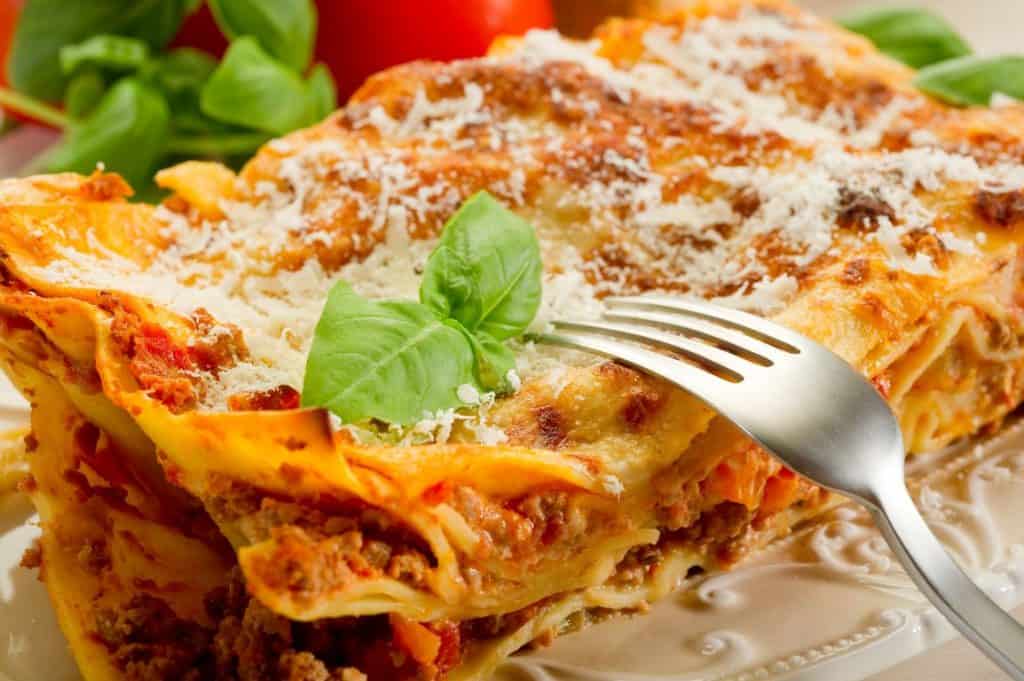 lasagne with fork