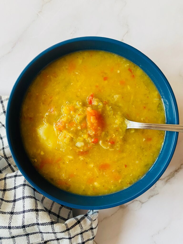 Mulligatawny soup with a spoon made in a soup maker