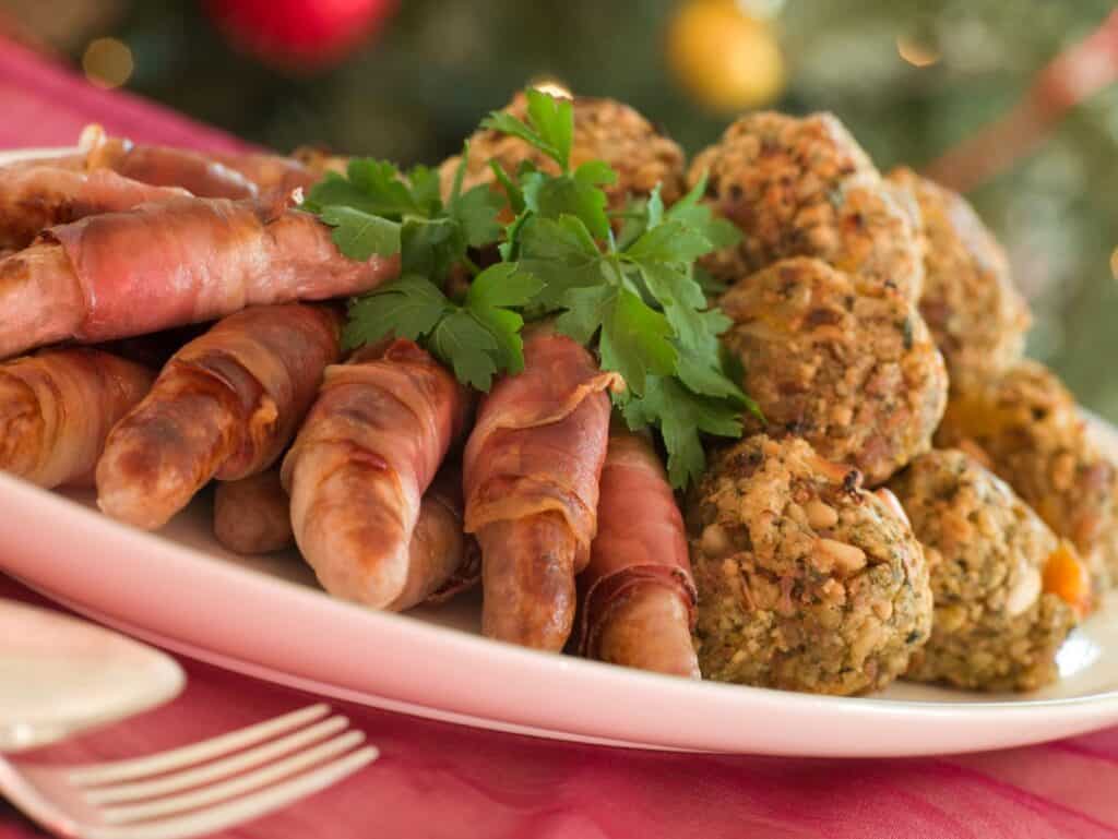 Pigs in blankets and stuffing