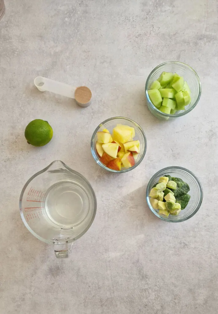 Ingredients for pineapple, cucumber and avocado smoothie