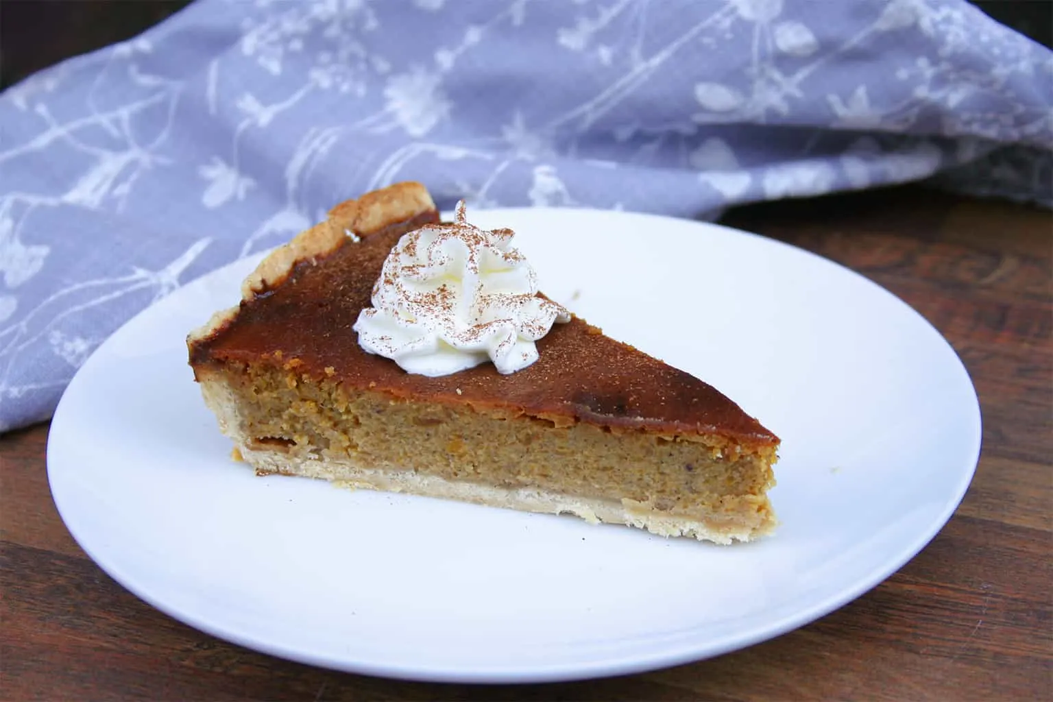 Pumpkin pie slice on plate