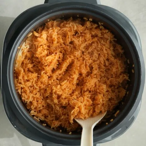 Mexican style rice cooked in a rice cooker