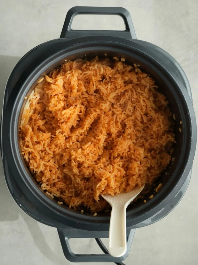 Mexican style rice cooked in a rice cooker