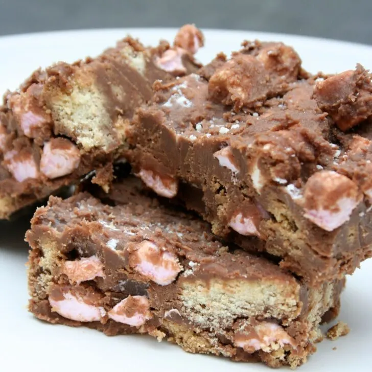 sliced rocky road on a plate