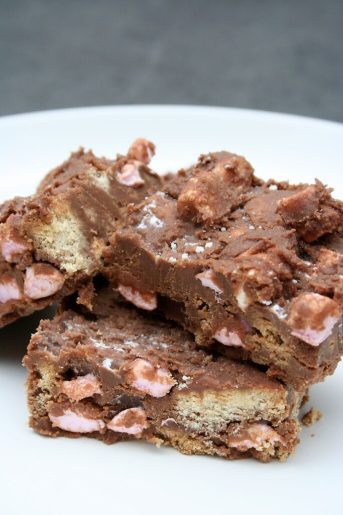 Rocky road slices on a plate