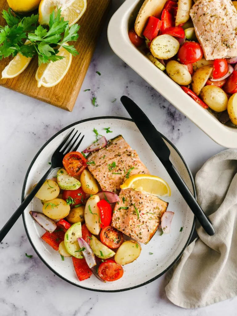 Salmon tray bake