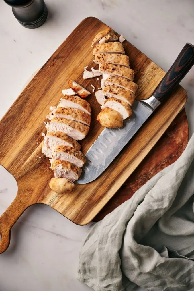 Sliced chicken breast from air fryer