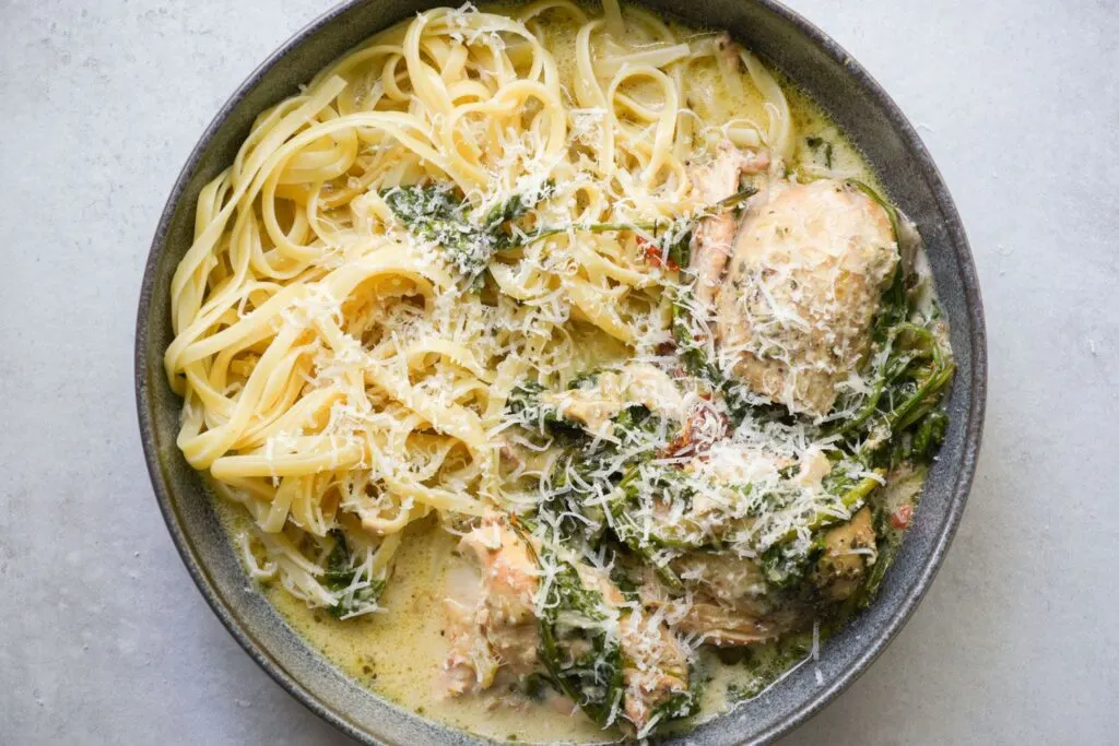 Tuscan chicken cooked in a slow cooker