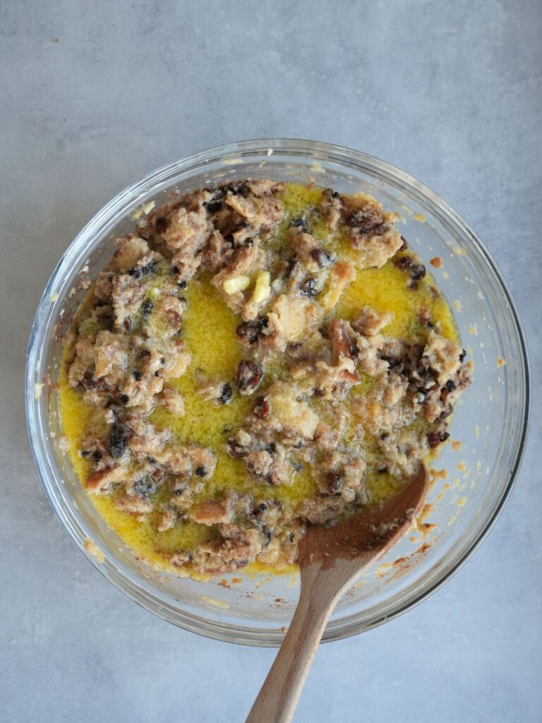 melted butter added to bread pudding mixture