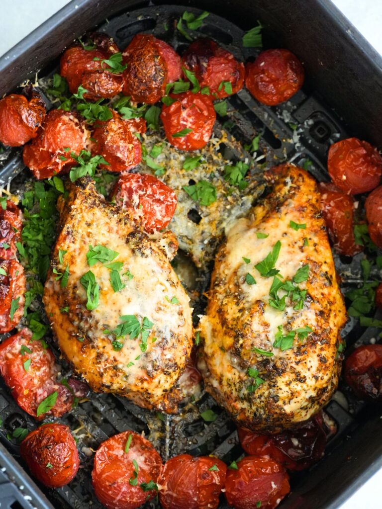 Air Fryer Chicken Parmesan with Cherry Tomatoes